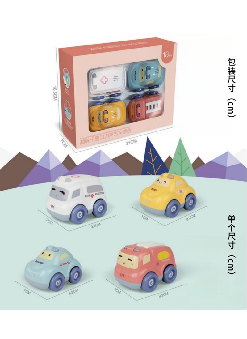 Cartoon Cars with Lights and Sounds for Toddler Boys and Girls, Set of 4 Puzzle Vehicles for Kids, Includes Police Cars, Fire Trucks, Cabooses and Ambulances
