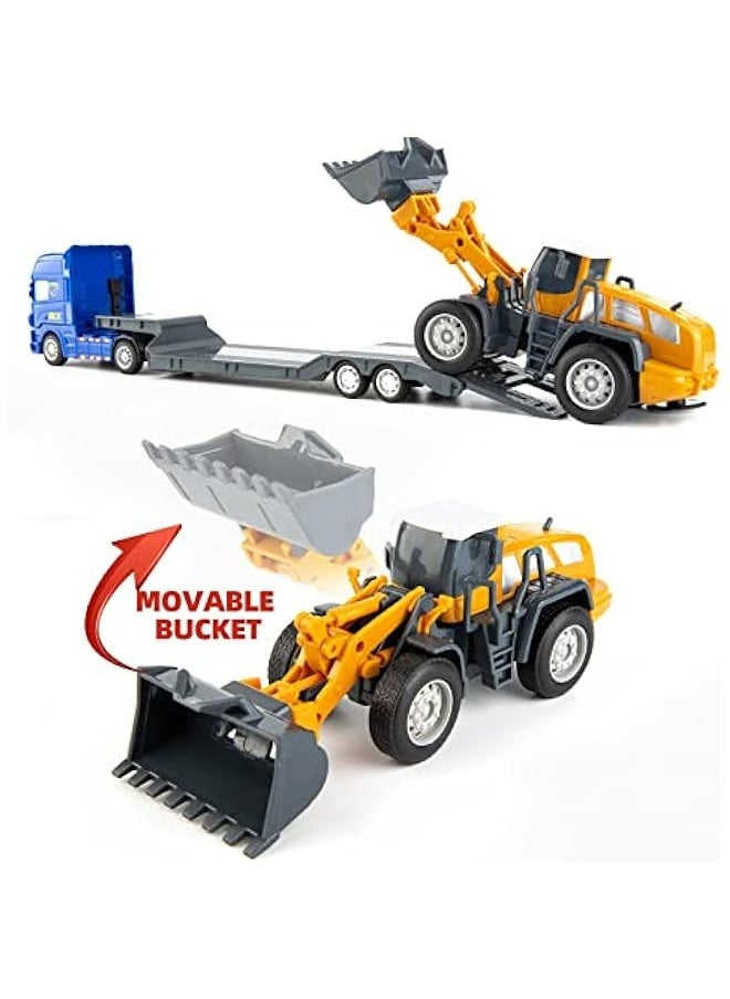 Flatbed Truck Toy with Bulldozer-Push and Go Toy Trucks, Construction Trucks for Toddlers,Plastic Toy Truck, Gift for Age 3 and up Kids Toddlers Children Present,Random Color