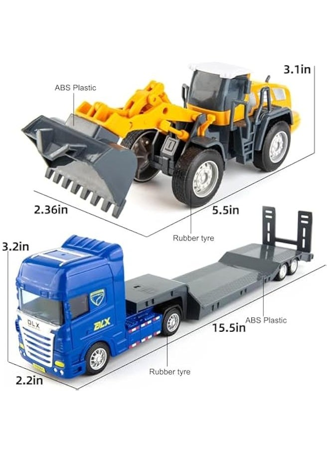 Flatbed Truck Toy with Bulldozer-Push and Go Toy Trucks, Construction Trucks for Toddlers,Plastic Toy Truck, Gift for Age 3 and up Kids Toddlers Children Present,Random Color