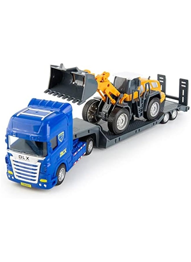 Flatbed Truck Toy with Bulldozer-Push and Go Toy Trucks, Construction Trucks for Toddlers,Plastic Toy Truck, Gift for Age 3 and up Kids Toddlers Children Present,Random Color