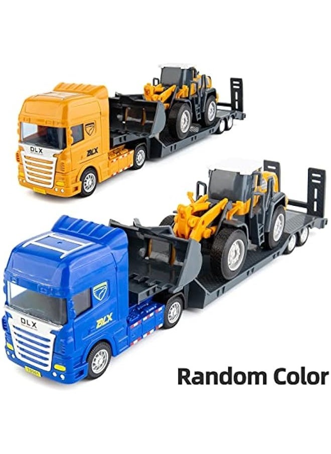 Flatbed Truck Toy with Bulldozer-Push and Go Toy Trucks, Construction Trucks for Toddlers,Plastic Toy Truck, Gift for Age 3 and up Kids Toddlers Children Present,Random Color