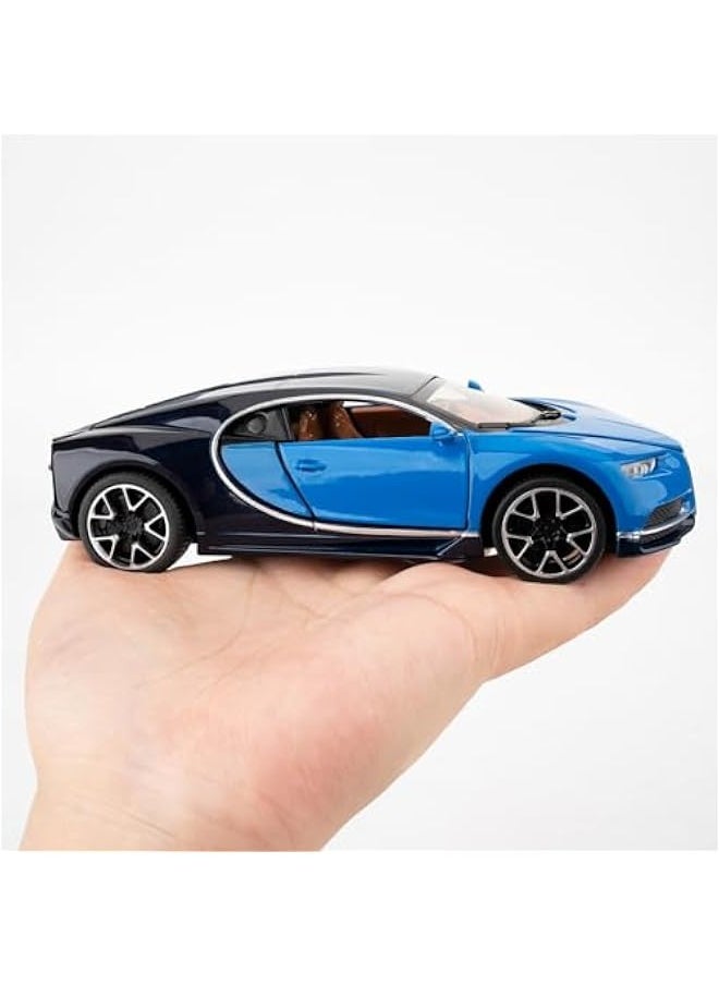 1/32 Scale Alloy Toy Car, Bugatti Chiron Model Car, Toy Car with Pull Back Function, Toy Model with Sound and Bright Lights, Toy Car for 3-8 Years Old (Blue)