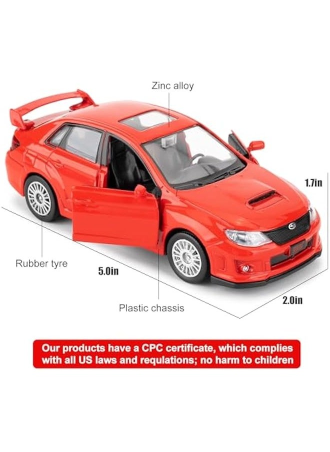 Die-Cast Alloy Toy Car, 1/36 Scale Subaru WRX STI 2010 Model Car, Functional Toy Car to Take Home, Decorative Model Toy for Collection, Car Gift for Boys and Girls (Red)