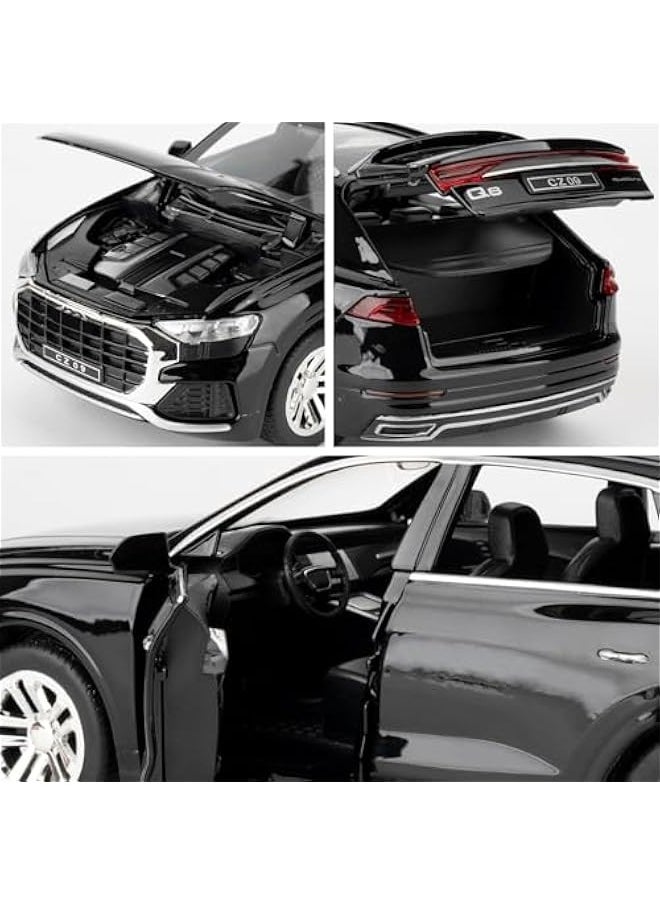 1:24 Audi Q8 Model Car, Die-cast Alloy Car with Pullback Function, Children's Toy Car with Light and Sound, Collector's Model Toy, Children's Gift (Black)