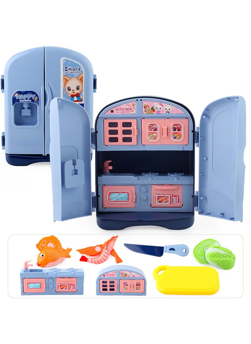 Children'S Pretend Play Toys, Kitchen Utensils, Simulated Refrigerator Cabinets, Role Play Parent-Child Interaction (Blue cabinet)