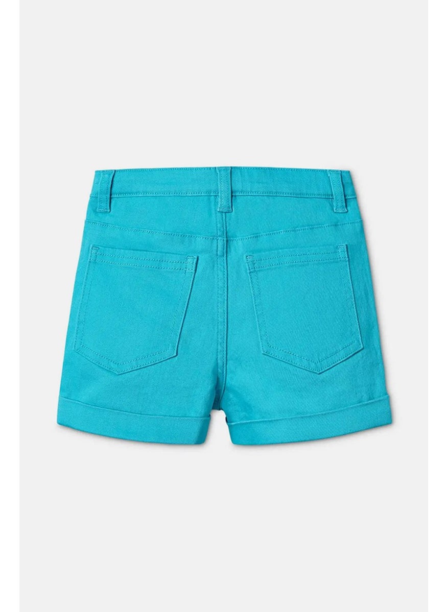 Kids Girl 2 Pcs Plain Shorts, Turquoise