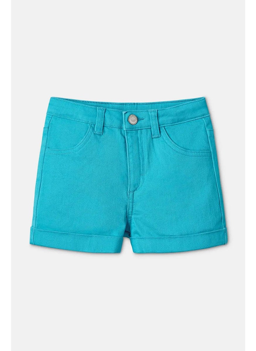 Kids Girl 2 Pcs Plain Shorts, Turquoise