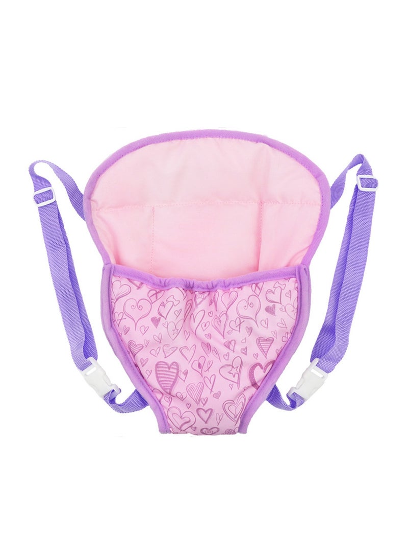 18-Inch Girl Doll Front and Back Backpack Portable Cute Doll Accessories (Purple Heart Peach Heart)