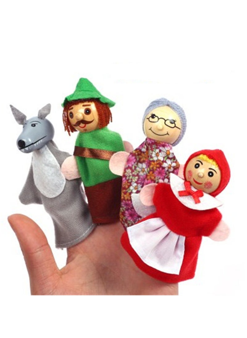 Kindergarten Finger Puppet Storytelling Fairy Tale Character Puppet Finger Puppet Toy (Little Red Riding Hood four-Piece Set)