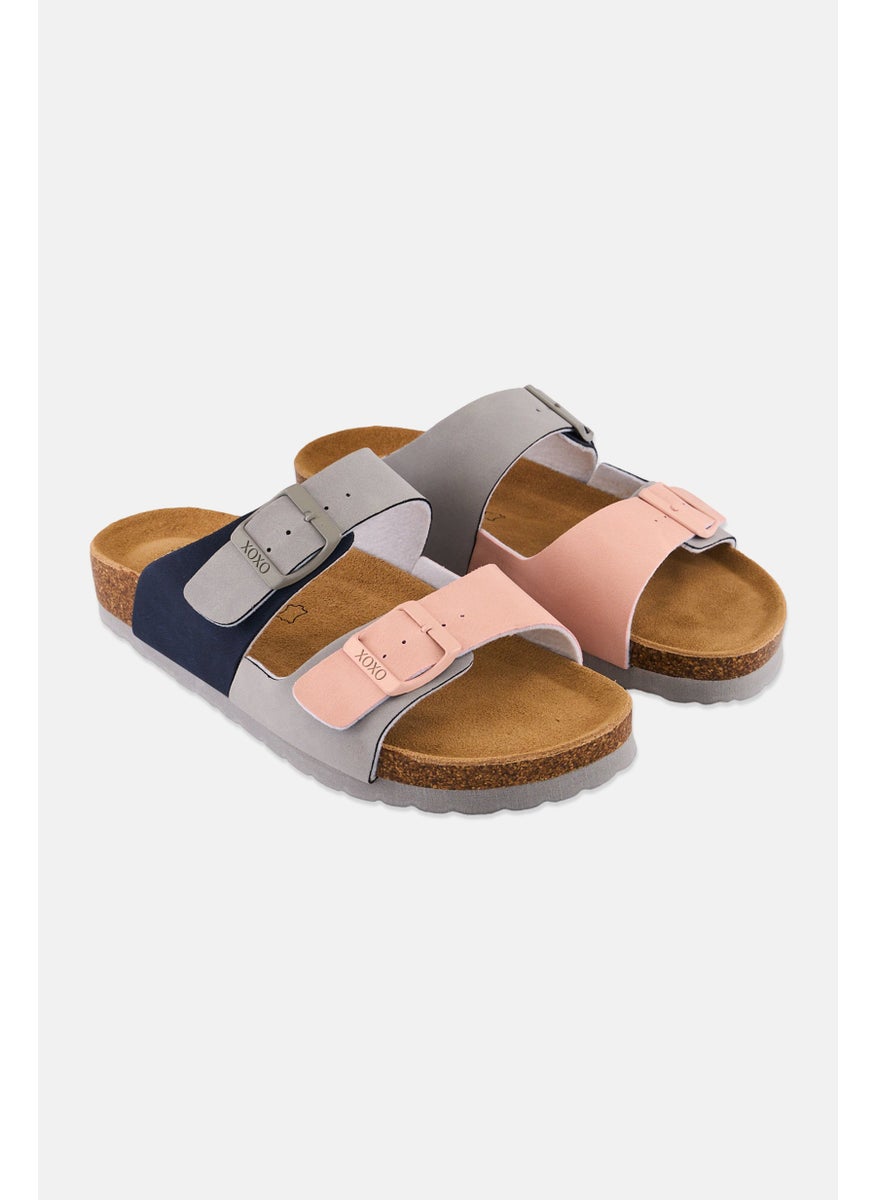 Women Slip On Cork Sandals, Pink Combo