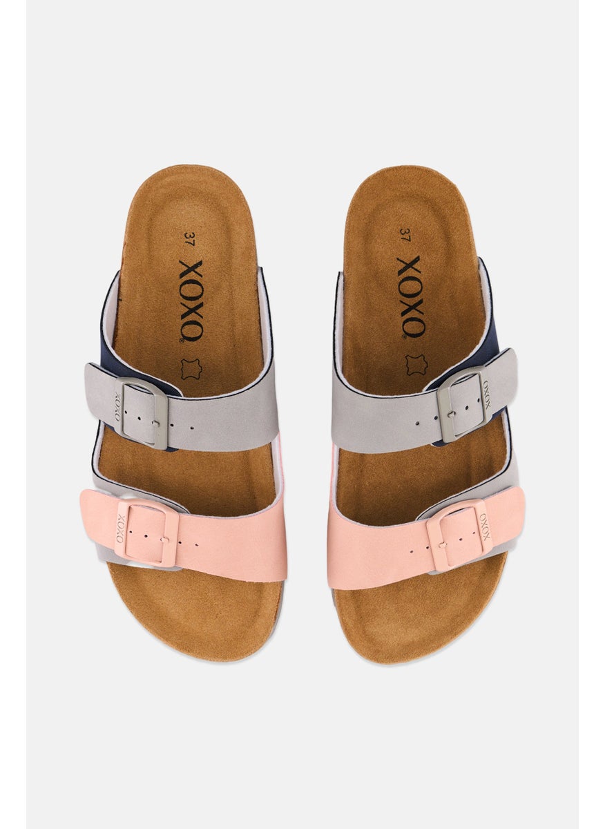 Women Slip On Cork Sandals, Pink Combo