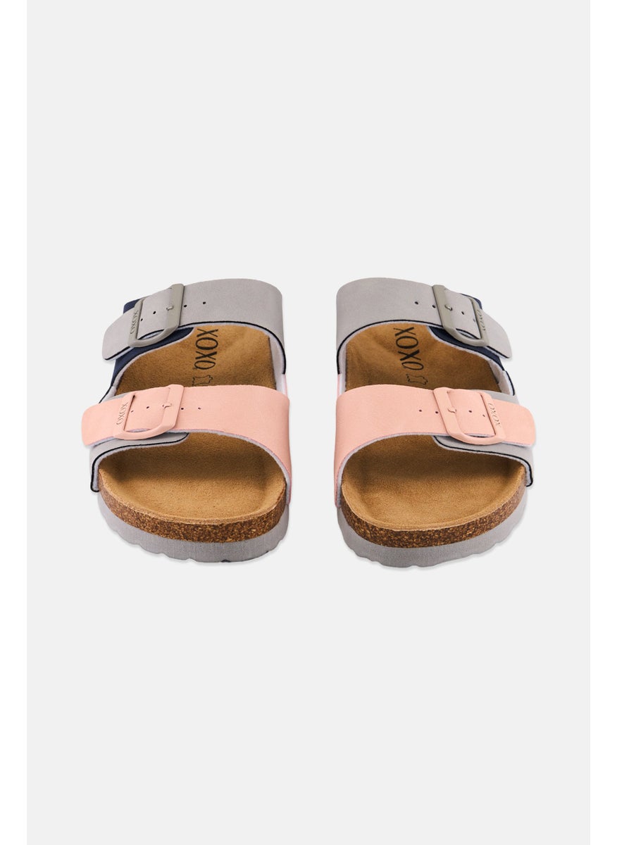 Women Slip On Cork Sandals, Pink Combo