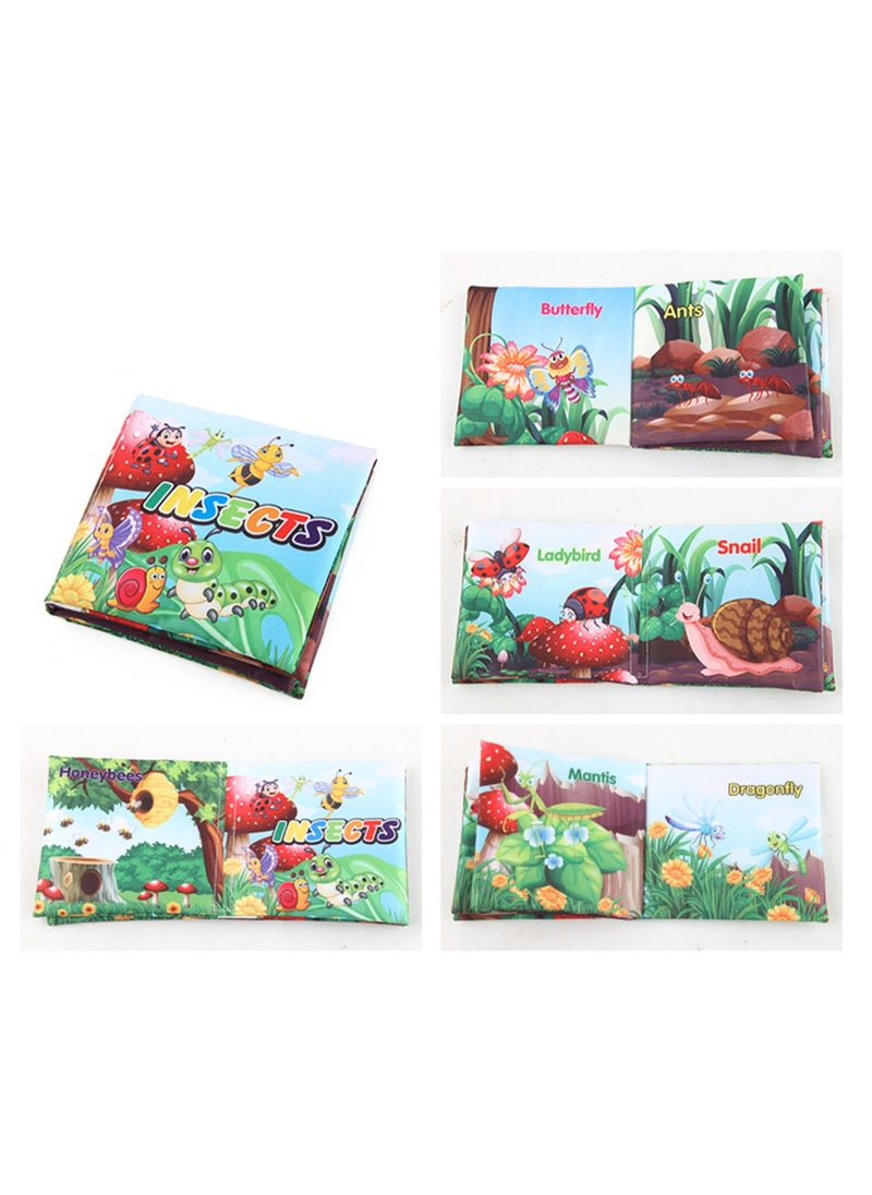 Infant And Toddler Early Childhood Education Cognitive English Palm Cloth Book Toys Tear-Resistant Cloth Book With Sound-Resistant Paper (Insect Cloth Book)