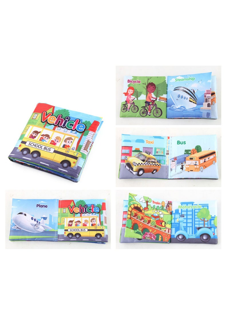 Infant And Toddler Early Childhood Education Cognitive English Palm Cloth Book Toys Tear-Resistant Cloth Book With Sound-Resistant Paper (Transportation cloth book)