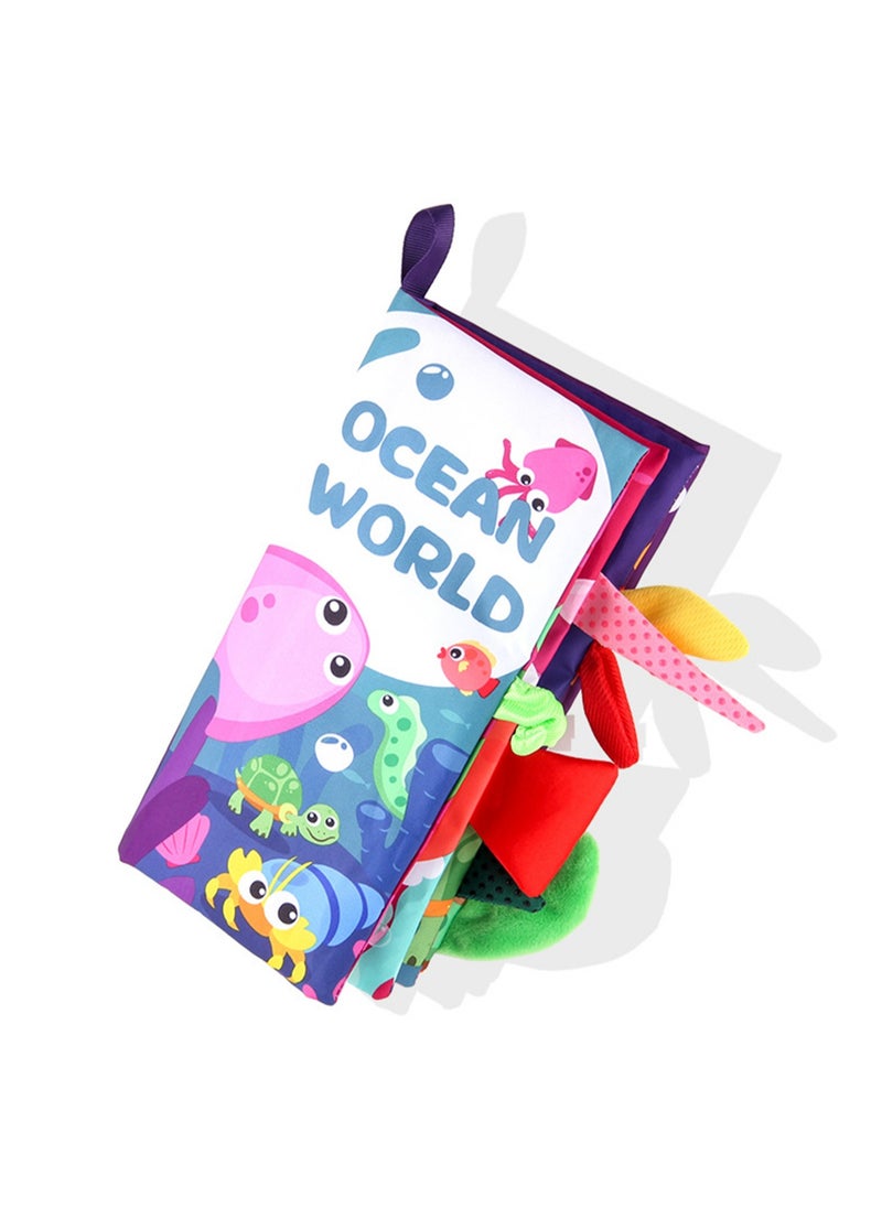 Children's Early Education Baby Cloth Book Palm Book Tear-Resistant With Sound Paper Baby Whistle English Animal Tail Cloth Book Toy (Ocean world Tail Cloth B ook)