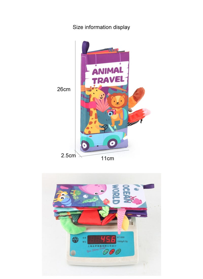 Children's Early Education Baby Cloth Book Palm Book Tear-Resistant With Sound Paper Baby Whistle English Animal Tail Cloth Book Toy (Animal Travel Tails)