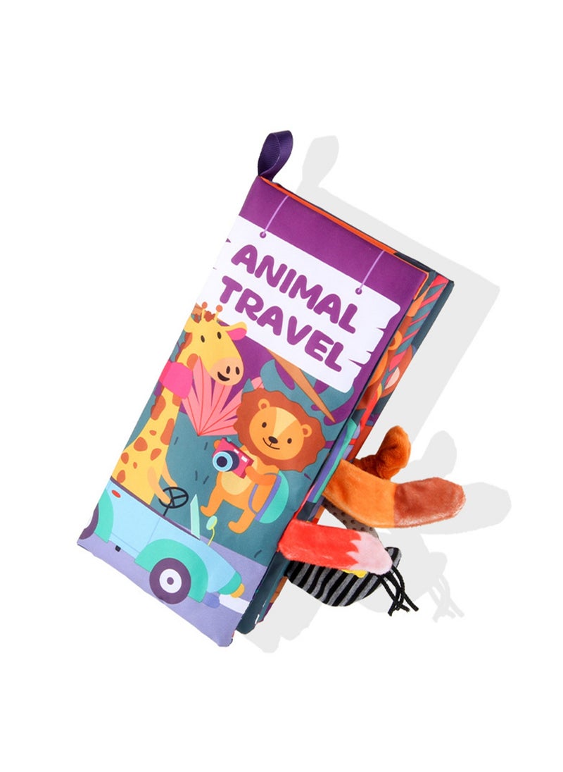 Children's Early Education Baby Cloth Book Palm Book Tear-Resistant With Sound Paper Baby Whistle English Animal Tail Cloth Book Toy (Animal Travel Tails)