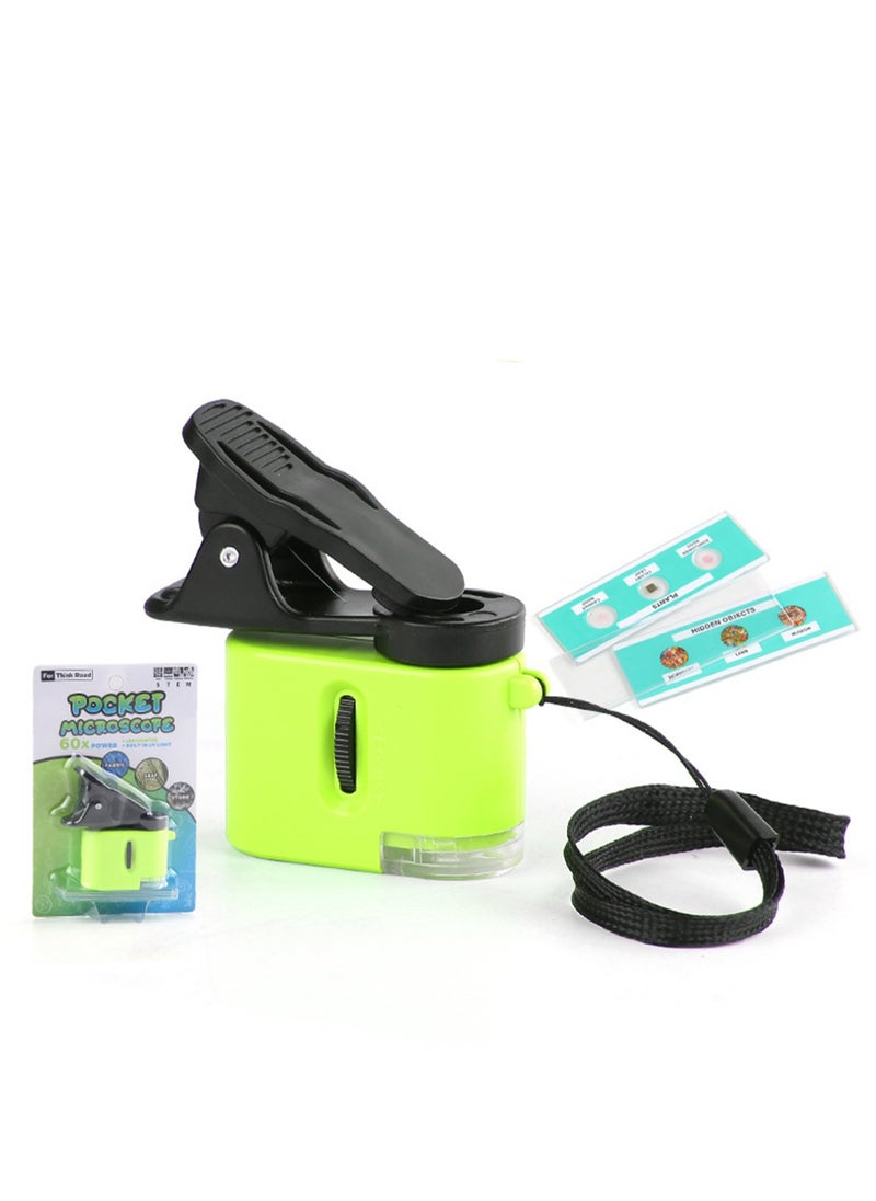 Green Children's Mini Palm Microscope Toy Primary School Student Science Laboratory Microscope (Specimen + Mobile Phone Clip + Rope)