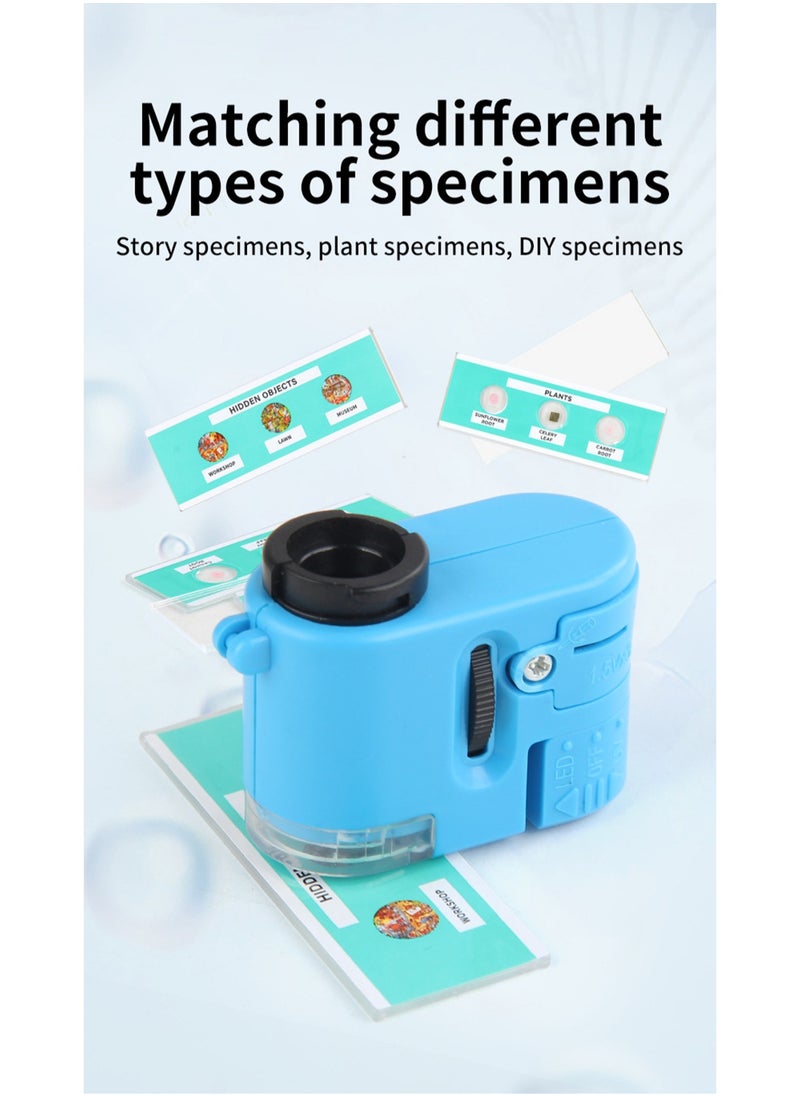 Green Children's Mini Palm Microscope Toy Primary School Student Science Laboratory Microscope (Specimen + Mobile Phone Clip + Rope)