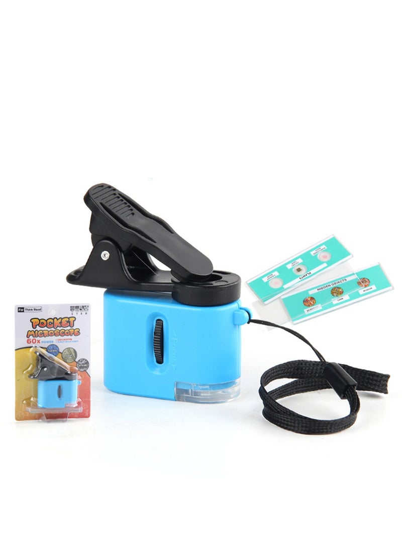 Blue Children's Mini Palm Microscope Toy Primary School Student Science Laboratory Microscope (Specimen + Mobile Phone Clip + Rope)