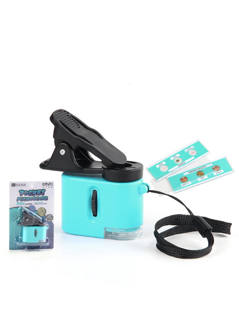 Teal Children's Mini Palm Microscope Toy Primary School Student Science Laboratory Microscope (Specimen + Mobile Phone Clip + Rope)