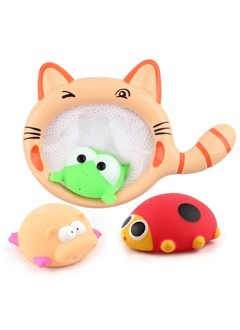 Children's Water Bath Toys Baby Kitten Fishing Net Cartoon Animal Set Squeezing Sound Water Spray Type (Little Bug)