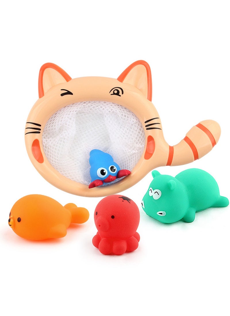 Children's Water Bath Toys Baby Kitten Fishing Net Cartoon Animal Set Squeezing Sound Water Spray Type (little Octopus)