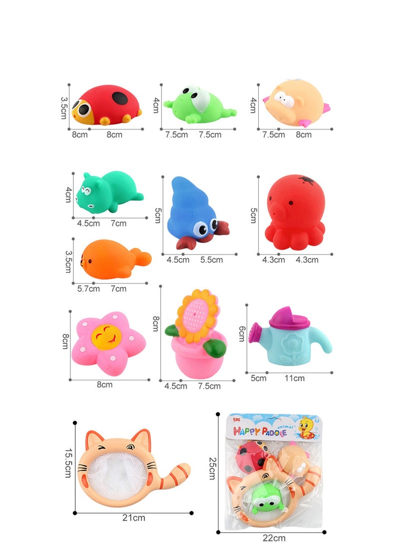 Children's Water Bath Toys Baby Kitten Fishing Net Cartoon Animal Set Squeezing Sound Water Spray Type (little Octopus)