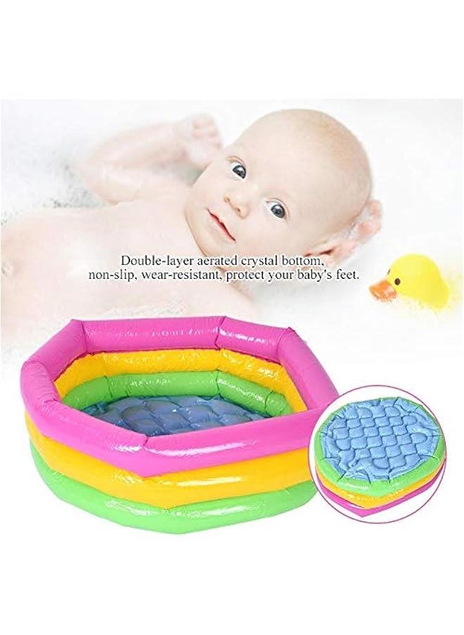 Toy Round Pool, Three-Ring Rainbow Foldable Inflatable Swimming Tub Baby Waterproof Play House Sand Table Fishing Toy Toddlers Shower Bathtub for Children Kids(60cm)