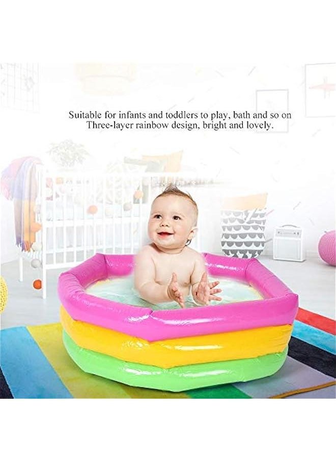 Toy Round Pool, Three-Ring Rainbow Foldable Inflatable Swimming Tub Baby Waterproof Play House Sand Table Fishing Toy Toddlers Shower Bathtub for Children Kids(60cm)