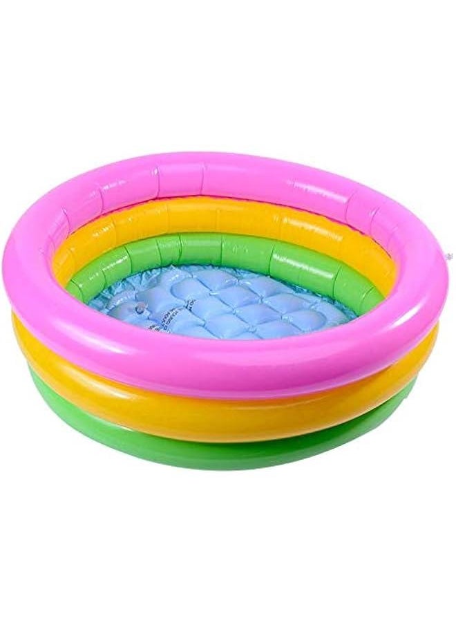 Toy Round Pool, Three-Ring Rainbow Foldable Inflatable Swimming Tub Baby Waterproof Play House Sand Table Fishing Toy Toddlers Shower Bathtub for Children Kids(60cm)