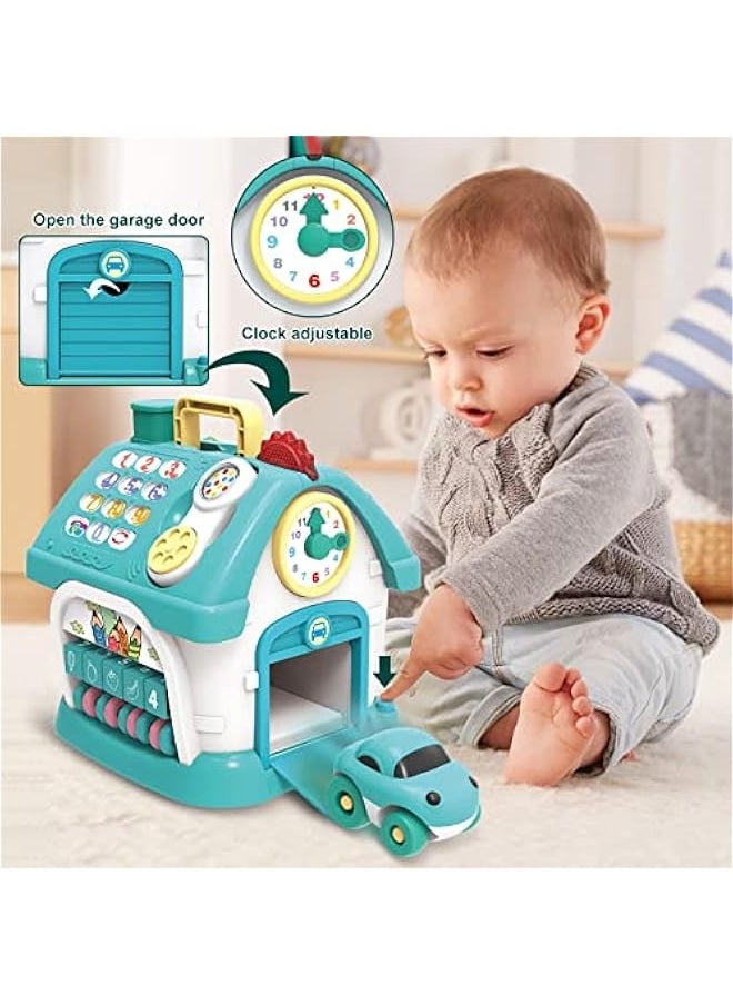 Baby Toys,Functional House for Baby 12-18 Months - Montessori Toys for 1 2 3 Year Old,Toys with Sound/Lights/Music/Clock/Telephone/Car,Smart Learning Home (Blue)