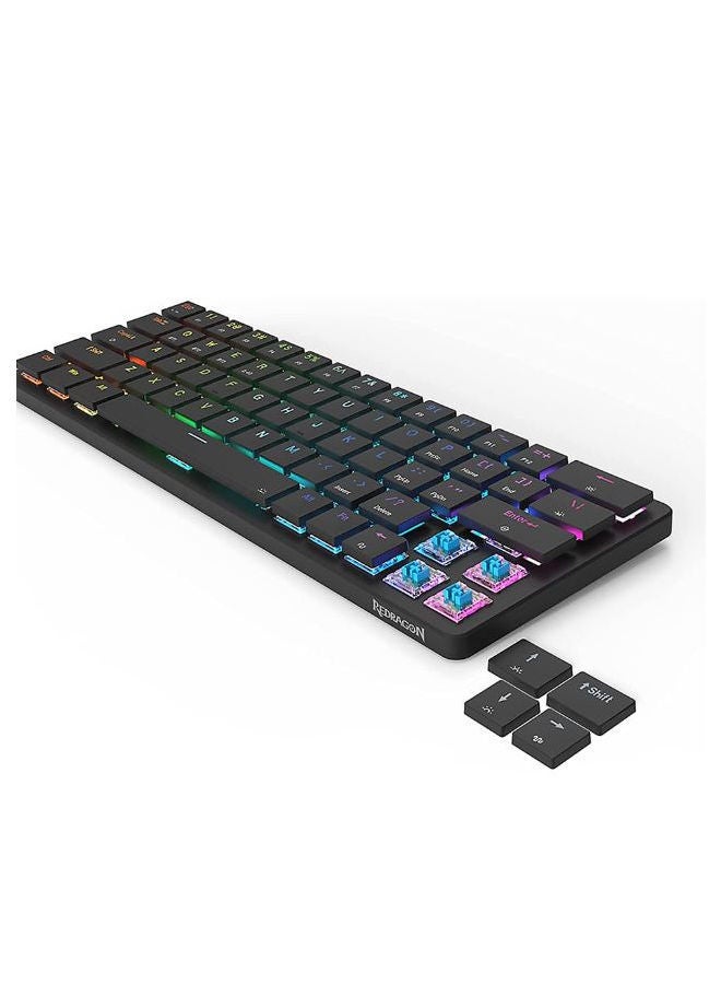 K624P ELISE PRO RGB 60% Wireless 2.4Ghz / Bluetooth 5.0 / Wired Type C Gaming Mechanical Keyboard – Low Profile Red Switches (Black)