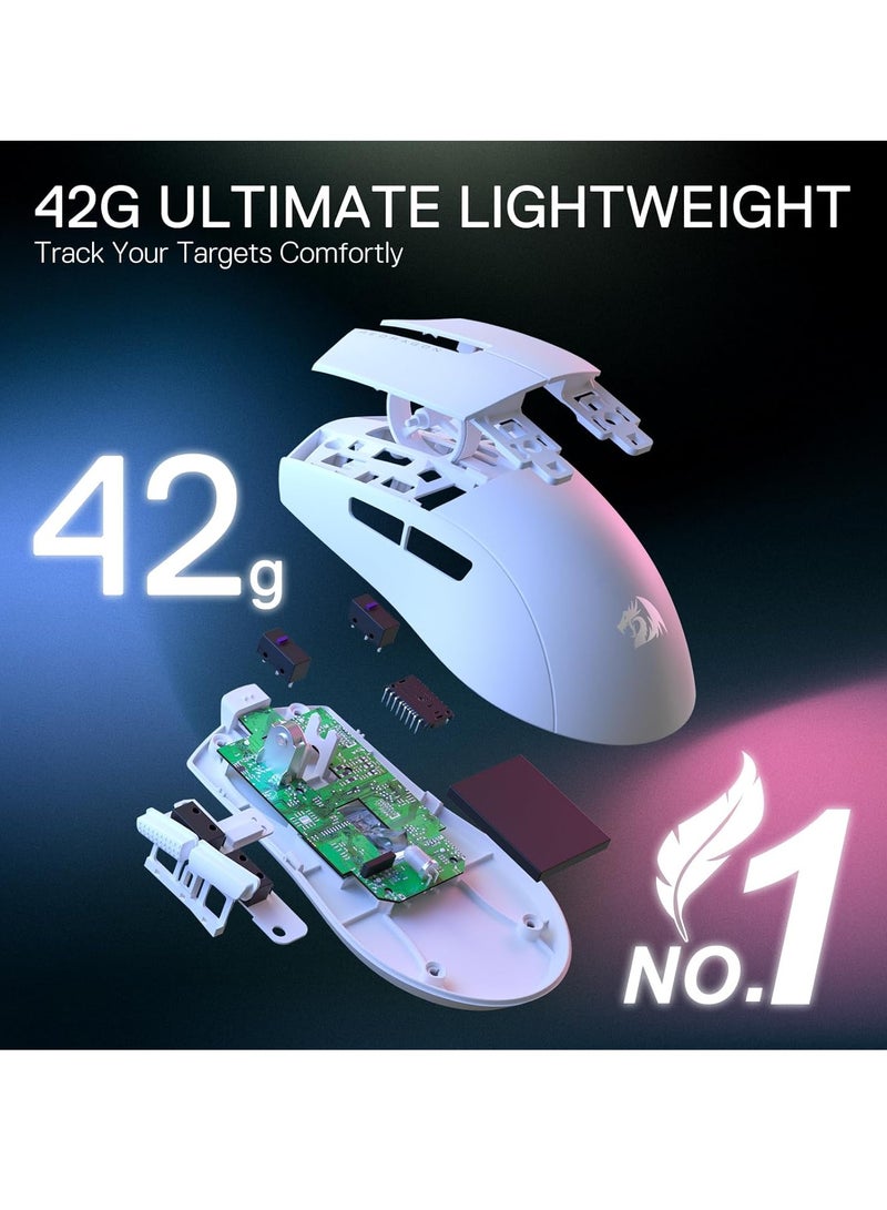 K1NG M724 Wired Gaming Mouse, 42G Ultra-Light 12,400 Max DPI Optical Gaming Mouse with 5 Programmable Buttons, Ergonomic Natural Grip Build, Software Supports DIY Keybinds & DPI, White