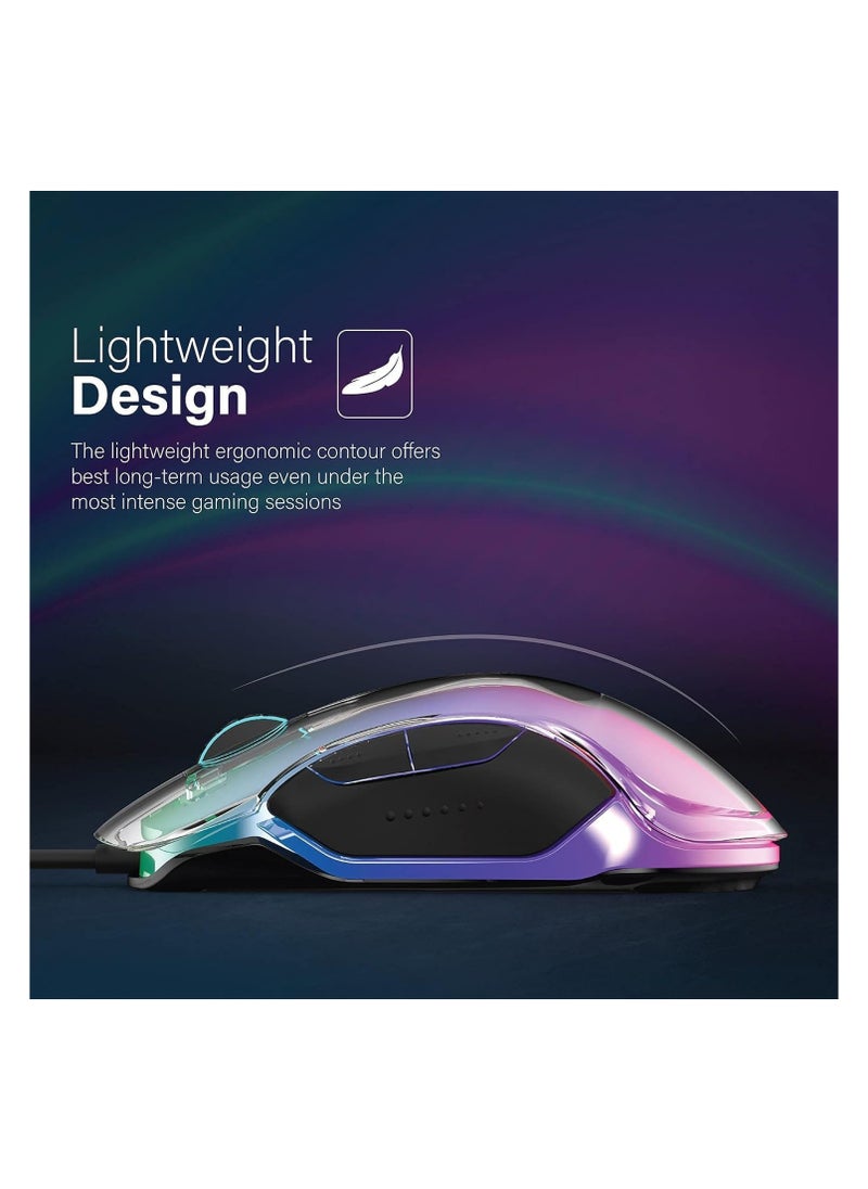 Vertux Phoenix Gaming Mouse | Transparent Top Cover | 12000 DPI Optical Sensor for High Precision | [2 Years-Warranty] Non-Slip Grid | 5 Programmable Buttons | 20 Million Clicks | 1000 Hz Polling Rate