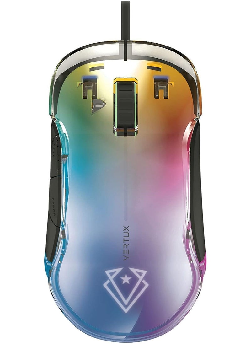 Vertux Phoenix Gaming Mouse | Transparent Top Cover | 12000 DPI Optical Sensor for High Precision | [2 Years-Warranty] Non-Slip Grid | 5 Programmable Buttons | 20 Million Clicks | 1000 Hz Polling Rate