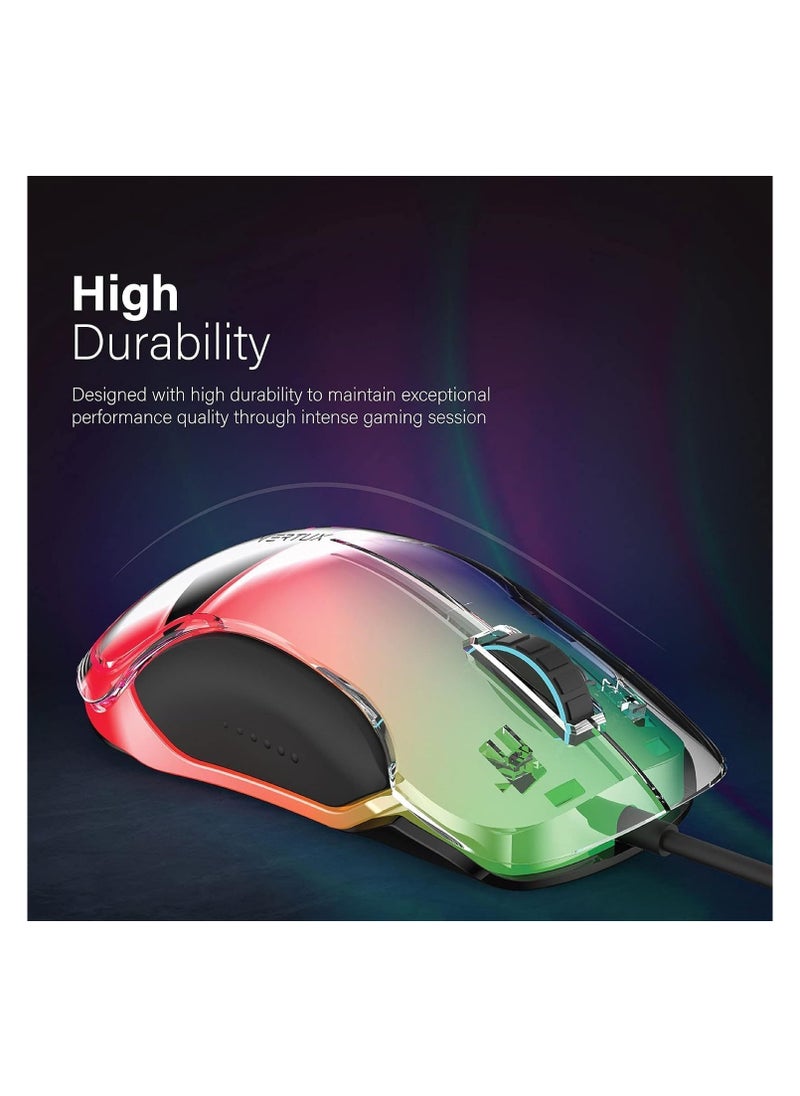 Vertux Phoenix Gaming Mouse | Transparent Top Cover | 12000 DPI Optical Sensor for High Precision | [2 Years-Warranty] Non-Slip Grid | 5 Programmable Buttons | 20 Million Clicks | 1000 Hz Polling Rate