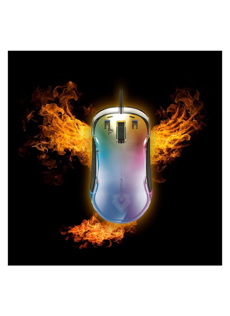 Vertux Phoenix Gaming Mouse | Transparent Top Cover | 12000 DPI Optical Sensor for High Precision | [2 Years-Warranty] Non-Slip Grid | 5 Programmable Buttons | 20 Million Clicks | 1000 Hz Polling Rate