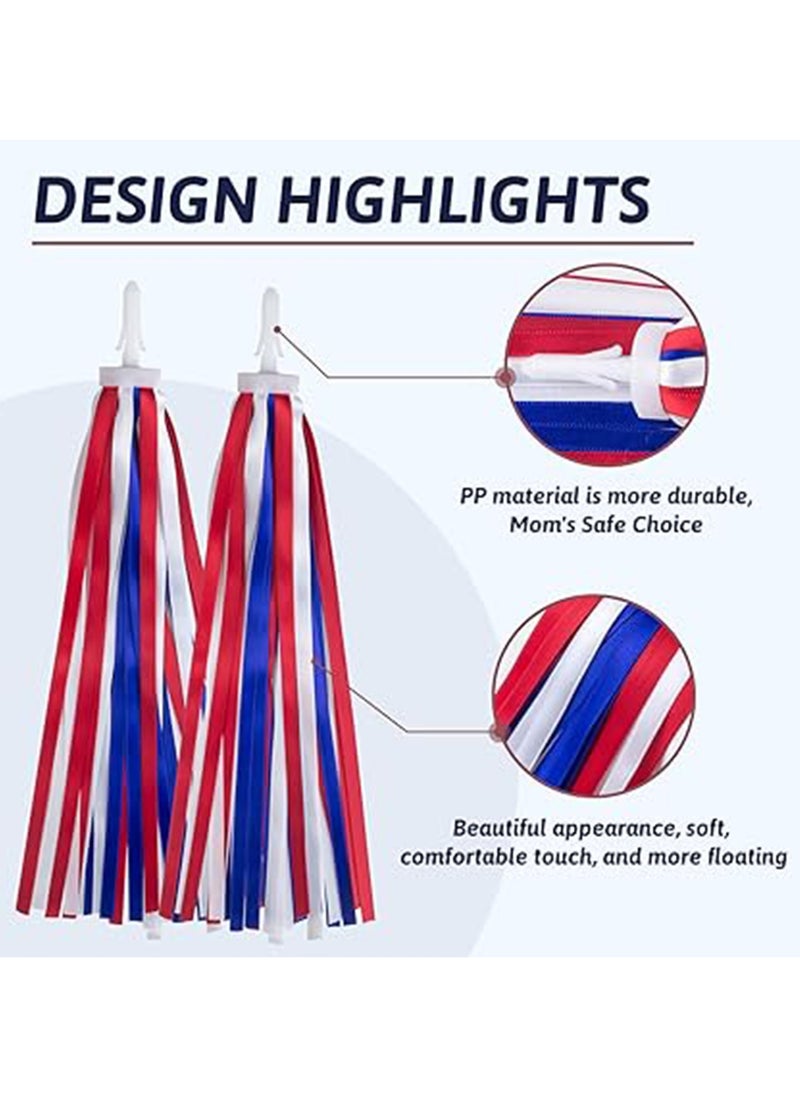 (Red, White and Blue) Bicycle Streamers Children Bicycle Tassels 1 Pair, Children's Bicycle Accessories Scooter Bicycle Tricycle Handlebar Streamers Handlebar Accessories Suitable for Girls and Boys