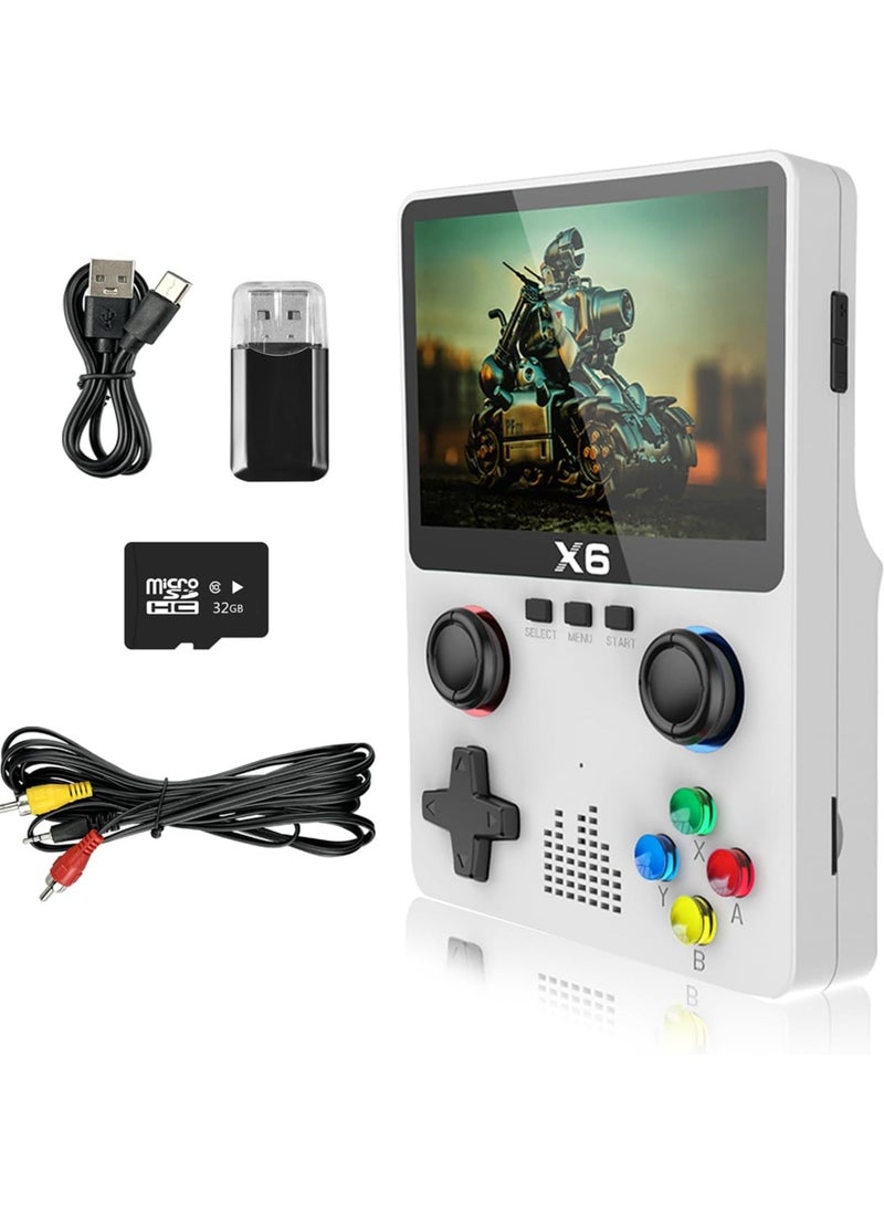 Handheld Retro Gaming Console with 32G TF Card – 10000 Built-in Games, 11 Emulators Supported, 3.5-inch IPS OCA Full Lamination Colour Screen, Portable Gaming (X6 White)