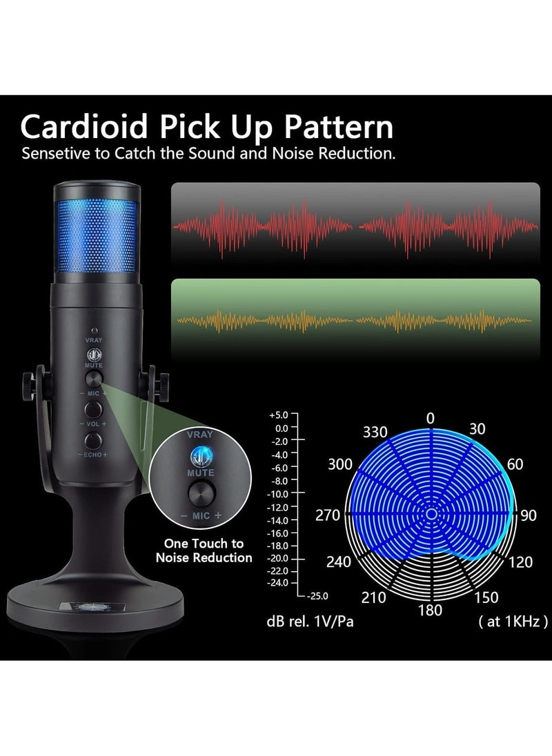 High-Quality Gaming Microphone – Condenser USB Mic with RGB Control, One-Touch Mute for PC, Laptop, PS4/PS5, Twitch & YouTube Streaming