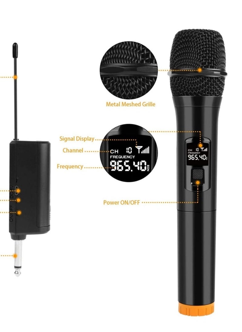 Wireless Unidirectional Microphone HAndheld Mic With Receiver 1/4 Output For Conference/Weddings/Church/Stage/Party/Karaoke, (Duel Cordless) (Black)