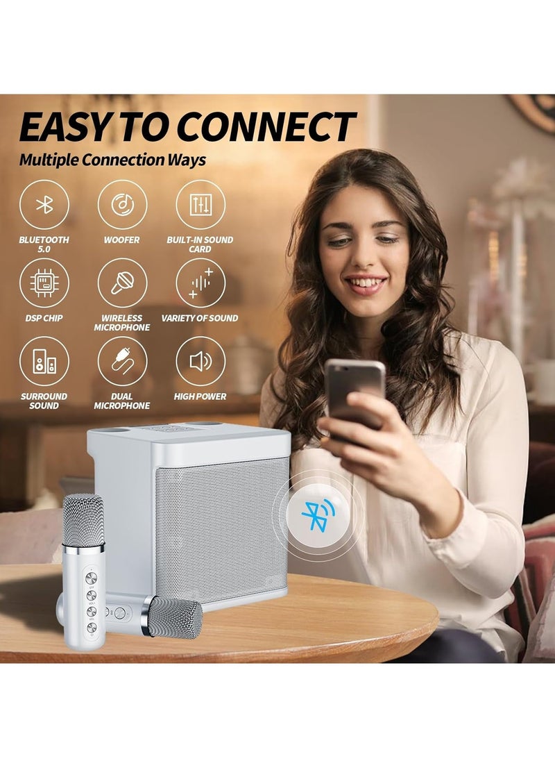 Karaoke Machine for Adults & Kids – Portable Bluetooth Karaoke Speaker with 2 Wireless Microphones, PA Speaker System for Indoor & Outdoor Parties, Family Karaoke Entertainment System