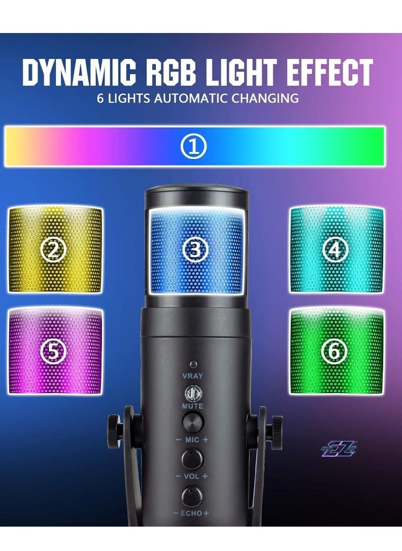 High-Quality Gaming Microphone – Condenser USB Mic with RGB Control, One-Touch Mute for PC, Laptop, PS4/PS5, Twitch & YouTube Streaming – Crystal Clear Audio, Adjustable Stand, Plug & Play