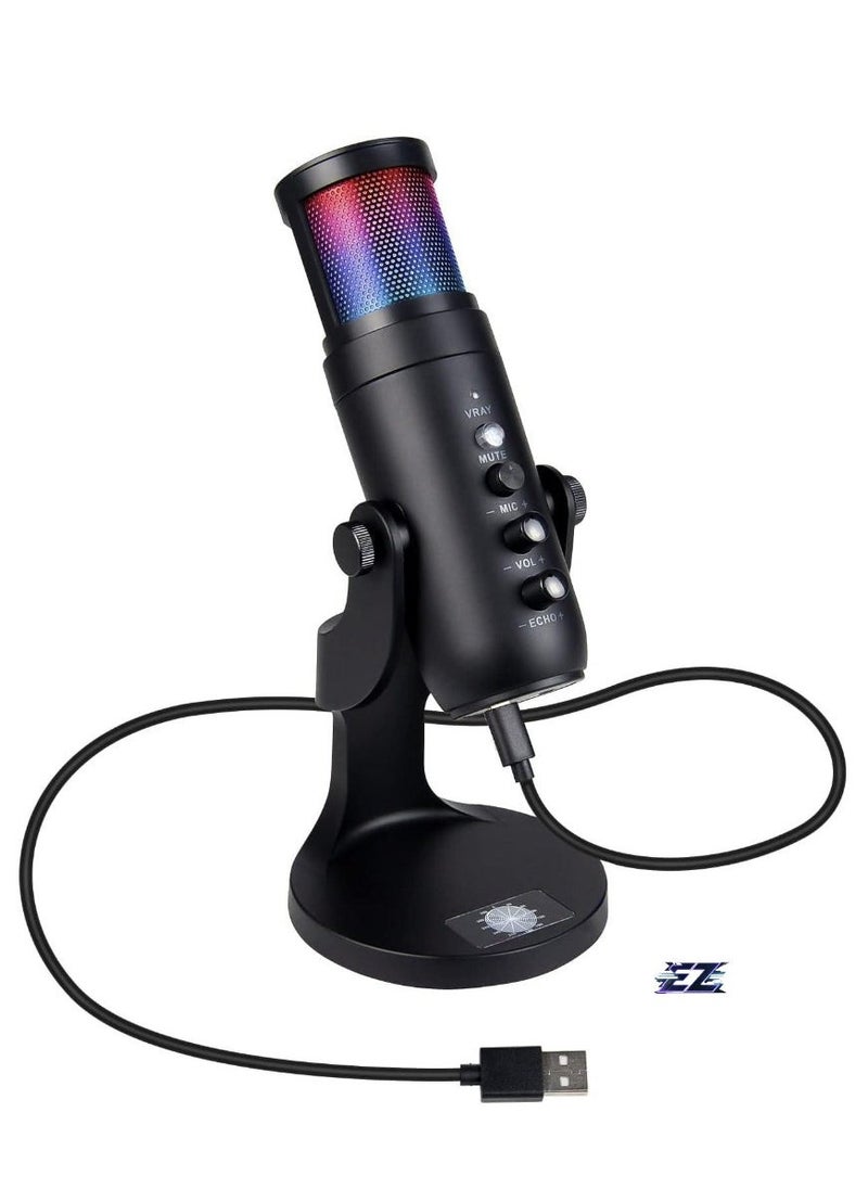 High-Quality Gaming Microphone – Condenser USB Mic with RGB Control, One-Touch Mute for PC, Laptop, PS4/PS5, Twitch & YouTube Streaming – Crystal Clear Audio, Adjustable Stand, Plug & Play