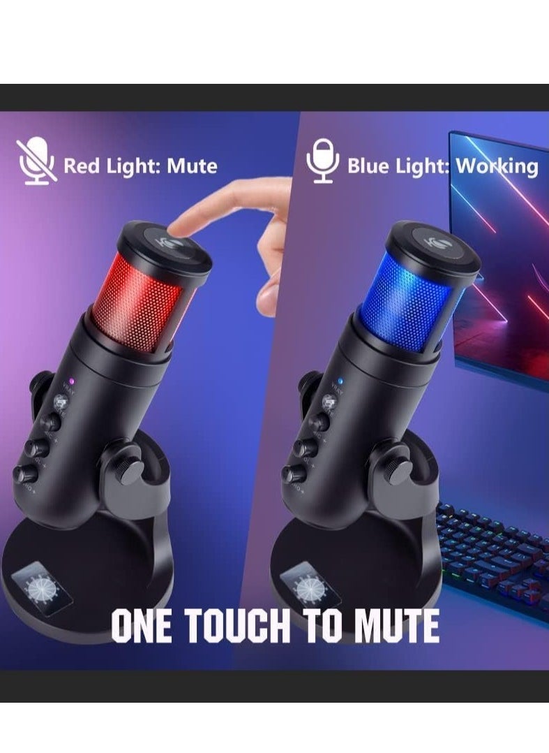 High-Quality Gaming Microphone – Condenser USB Mic with RGB Control, One-Touch Mute for PC, Laptop, PS4/PS5, Twitch & YouTube Streaming – Crystal Clear Audio, Adjustable Stand, Plug & Play