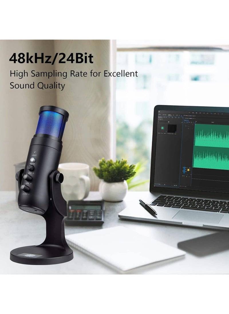 High-Quality Gaming Microphone – Condenser USB Mic with RGB Control, One-Touch Mute for PC, Laptop, PS4/PS5, Twitch & YouTube Streaming – Crystal Clear Audio, Adjustable Stand, Plug & Play