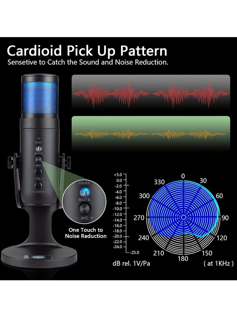 High-Quality Gaming Microphone – Condenser USB Mic with RGB Control, One-Touch Mute for PC, Laptop, PS4/PS5, Twitch & YouTube Streaming – Crystal Clear Audio, Adjustable Stand, Plug & Play