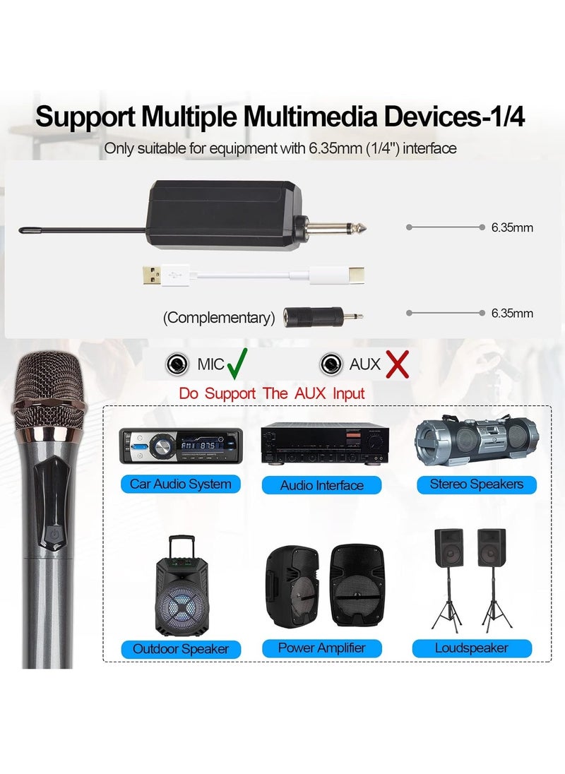 Wireless Microphone, UHF Dual Cordless Metal Dynamic Mic System with Rechargeable Receiver – 200 ft Range, Auto Connect for Karaoke, Church, Speech, Wedding, Party, Singing & More