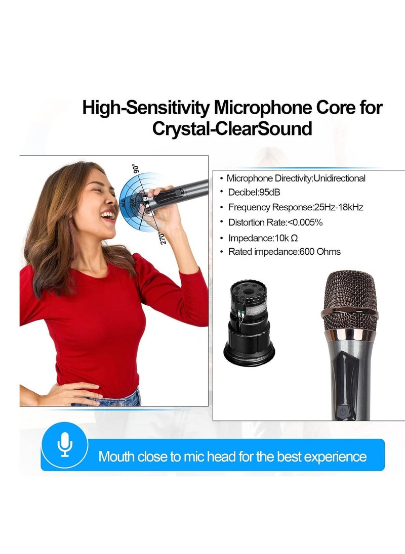 Wireless Microphone System – Dual UHF Wireless Metal Dynamic Microphone with Rechargeable Receiver, 200ft Range, Ideal for Karaoke, Church, Speeches, Weddings, Singing, and Classrooms